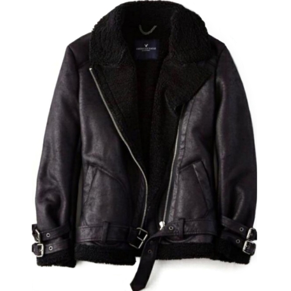 American Eagle Outfitters Jackets & Blazers - ⬇️ AEO Faux Suede Grunge Sherpa Winter Asymmetric Zip Belted Jacket Size M